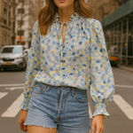 DKNY  Multicolor Button Down Blouse in Blue Sz‎ L Photo 0