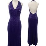 Vintage 90s Y2k Silk Beaded Sequin Gown Halter Neck Low Back Formal Prom Purple Size XS Photo 1