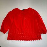 Madewell • Beautiful Bright Poppy Red Eyelet Lattice Scalloped Hem Blouse Size S Photo 4