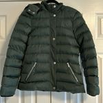 NUX Women’s Dark Green Removable Hood Puffer Zipper Jacket Size M Silver Size M Photo 0