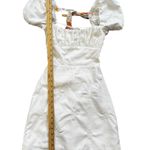 ZARA  Ivory White Puff Sleeve Mini Cut Out Back Lace Up Embroidered Dress Size XS Photo 8