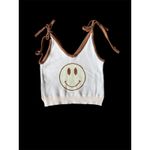 MISS SPARKLING Knit Happy face sweater tankTank Top Tie Shoulder Brown Cream White Size M Photo 1