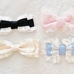 Japanese Kawaii Lolita Pastel Pink Blue Lace Velvet Ribbon Hair Bow Clip Set Photo 0
