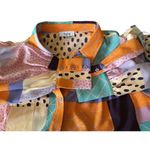 FATE. Multicolor Abstract Patchwork Long Puff Sleeve Ruffle Keyhole Blouse Size M Photo 8
