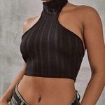 Pretty Little Thing Black Ribbed Knit High Neck Racer Crop Top Size 12 Large Photo 0