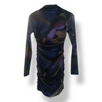 ZARA  Y2K Ruched Sheer Mesh Dress Medium Abstract Purple Pink Black Long Sleeve Photo 8