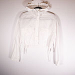 ZARA NEW Cotton Poplin Cropped Cinch Waist Button Front Hoodie Jacket Blouse S Photo 0