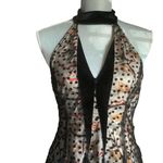 SheIn  X CW2 polka dot & plant print halter neck backless high low mesh dress M Photo 9