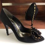 Stuart Weitzman  Vintage Black Bow Heel Gold Pumps Photo 0