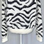Hooked Up New Zebra Striped Fuzzy Knit Crewneck Sweater White Black Photo 8