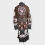 Lucky Brand Vintage Y2K Lucky Maxi Chunky Knit Wool Sweater Coat w/ Fringe – Brown S/M Boho Photo 1