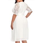 NEW Lace Chiffon Wedding Formal Cocktail Midi Dress 16W NO BELT White Photo 3