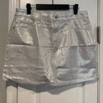 Old Navy NWT  Size 12 Silver Shine Metallic Zip Stretch Denim A Line Mini Skirt Photo 0