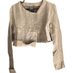 Women's Lilith Beige Linen Crop‎ Jacket M Lightweight Button Casual Spring Tan Size M Photo 0