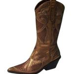 Donald Pliner Western Gold Metallic Leather Intricate Stitch Boot New $750 NWT Size 6.5 Photo 0