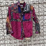 Hey Dude Vintage maroon and abstract art deco color block silk shirt Photo 0