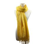 Yellow Embroidered Floral Design Scarf With Tassels Photo 2