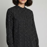 Diane Von Furstenberg  Women's Collarless Shirt Button Up Black Dot Top P Photo 0