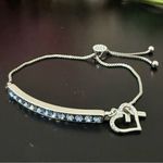 BRILLIANCE Blue Crystal Heart & Cross Bar Beyond Blessed Adjustable Bracelet 10g Silver Photo 0
