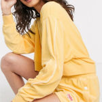 Nike Set Terry Towelling Tracksuit Retro Femme Sweatshirt Snap Shorts Yellow XS Photo 0