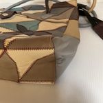 Vintage Mexican Patchwork Leather Tote – Multicolor Floral Boho Gray Photo 8