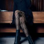 Argyle Jacquard‎ Hollow Out Tights High Waist Comfy Pantyhose Black One Size Photo 8