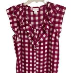 Liz Claiborne NWT Gingham Plaid Ruffle Top - Size Small - Lollipop Red/Pink Photo 0