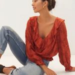 Anthropologie Textured Floral Blouse Sheer Long Sleeve Flowy Blouse Size XS Photo 8