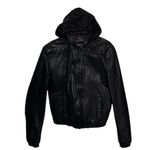 Vintage Casa Blanca Black Leather Convertible Hooded Bomber Jacket Size L Photo 1