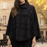 Eileen Fisher  Black Gray Square Print Poncho Sweater Cape Merino Wool - One Size Photo 0