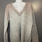 Venus Sweater Womens Medium Beige Gray Ombre Chunky Knit V Neck Cozy Pullover Photo 0