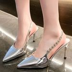 Elegant Silver Slingback Heels Size 6.5 Photo 2