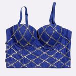 NWOT Rhinestone Denim Corset Top – Sexy Bustier Camisole, Club/Stagewear, Small Blue Photo 2