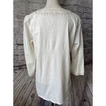 Eddie Bauer  Ivory V Neck Embroidered Tunic 3/4 Sleeve Linen Rayon Womens Shirt M Photo 4