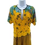 Farm Rio  Women's Dress Hand‎ Block Printed Yellow Boho Tropical Resort Medium Photo 2