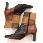 Predictions 2000s Y2K  Brown tan patchwork leather 2” kitten heel ankle mid calf boots - Size 6.5W Boho Photo 1
