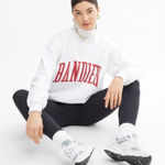 Bandier Classic Logo Varsity Crewneck Sweatshirt in White Medium Photo 0