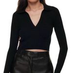 Babaton Aritzia Black Sculpt Knit Cropped Polo Top XXS Photo 0