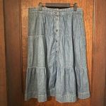 Boden Tiered Denim Midi Skirt Size 10 Petite Blue Photo 1