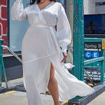 Eloquii NEW White Satin Maxi long sleeves Dress, 18 Photo 0