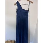 Amsale Sz 10 Navy Blue Silk Dress Formal One Shoulder Classic Bridesmaid Long Photo 5