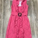 Milly  Pink Danielle dress tortoise belt buckle ruffle neck size 4 Photo 6