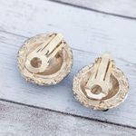 Vintage Clip On Earrings Black Wrapped Chain Like with Gold Tone Halo Photo 6