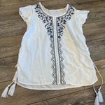 Time And Tru White Ruffle Scrunch Side Tie Tank Blouse Top Embroidered Photo 0