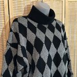 Silvercord Vintage 1990s Black Silver Diamond Pattern Turtleneck Sweater Large Photo 1