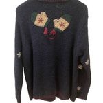 Croft & Barrow Retro Hand Knit Christmas Sweater Cardigan Blue Mittens Snowflake Red 1X Photo 3
