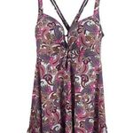 Paisley Two Piece Built In Wire Push Up Bra Dress & Bottom Swimsuit NWOT XXL Purple Photo 0