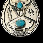 Native American Sterling Silver Turquoise Cow Skull Buffalo Pendant Intricate Photo 5