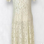 Whimsygoth Vintage Made in USA Cream White Sheer Floral Lace Midi Maxi Dress L Size L Photo 0
