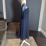Women’s Navy Blue Pleated Chiffon Formal Dress Corset Back Sheer Sleeve Size 16W Photo 3